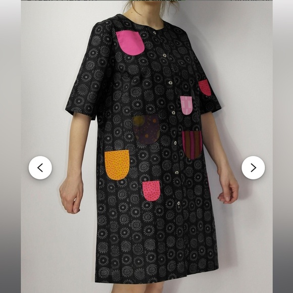 Vintage MARIMEKKO Kihlatasku Shapes Pattern Pocket Icon Dress Size EU 34; US 4/6 - Picture 3 of 7